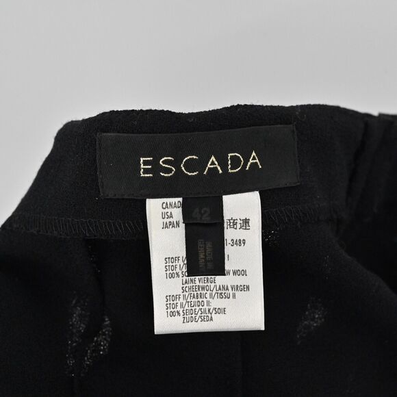 ESCADA Pants Womens Sz 42 Black Wool Beaded Silk Patchwork High Rise Tapered Leg - Picture 10 of 15